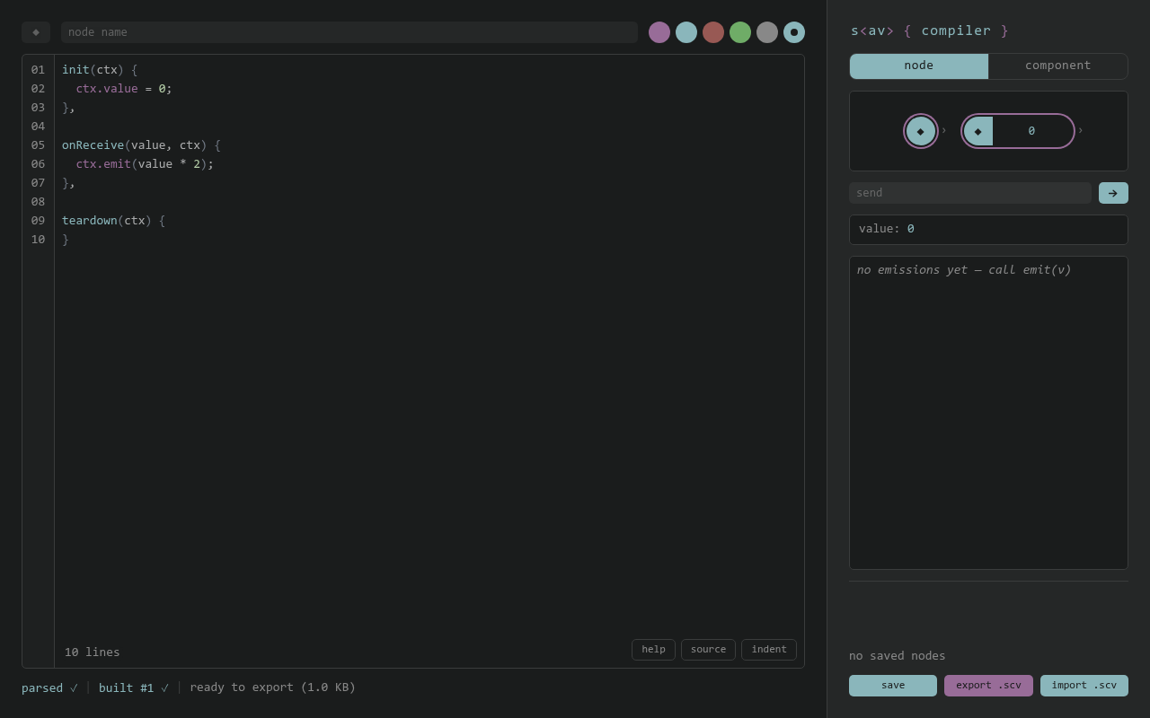 the compiler's node authoring view
